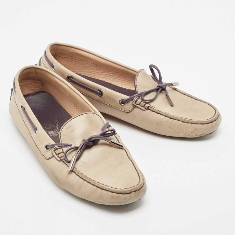 Pre Owned Tod's Grey Leather Slip On Loafers Size 38.5