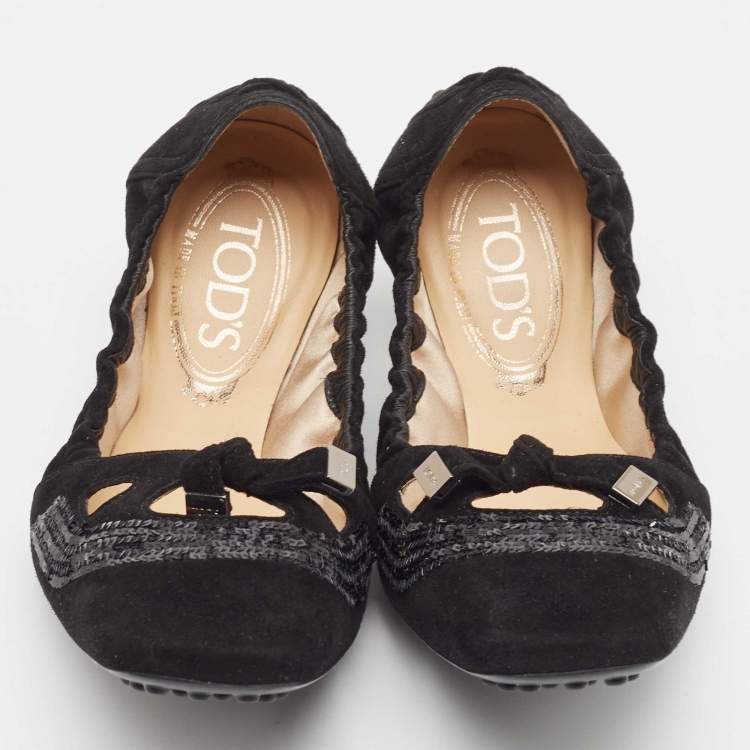 Pre Owned Tod's Black Suede Ballet Flats Size 37.5