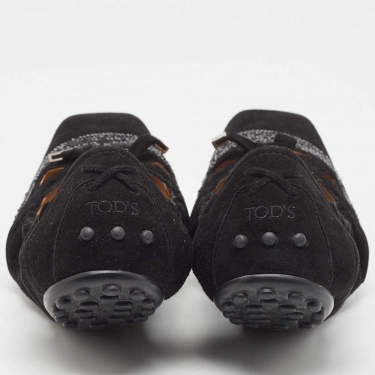 Pre Owned Tod's Black Suede Ballet Flats Size 37.5