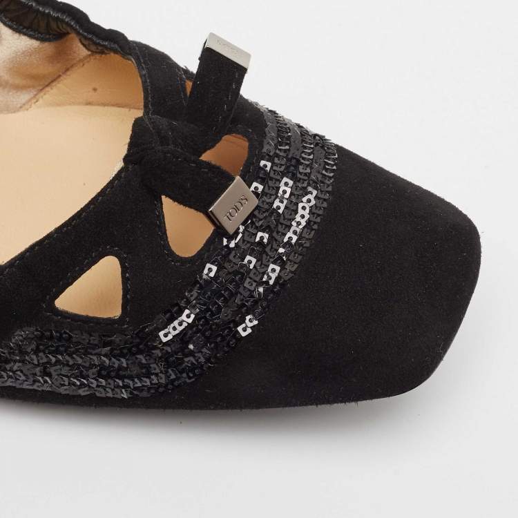 Pre Owned Tod's Black Suede Ballet Flats Size 37.5