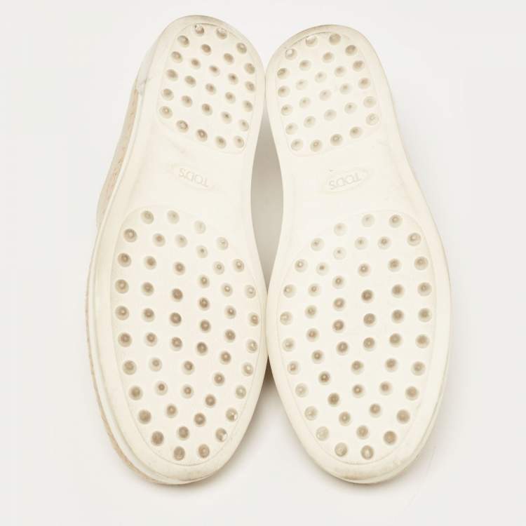 Pre Owned Tod's Beige/Gold Leather Espadrille Flat Size 36