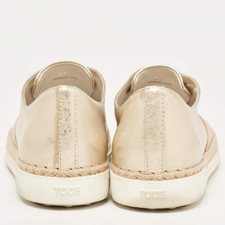 Pre Owned Tod's Beige/Gold Leather Espadrille Flat Size 36