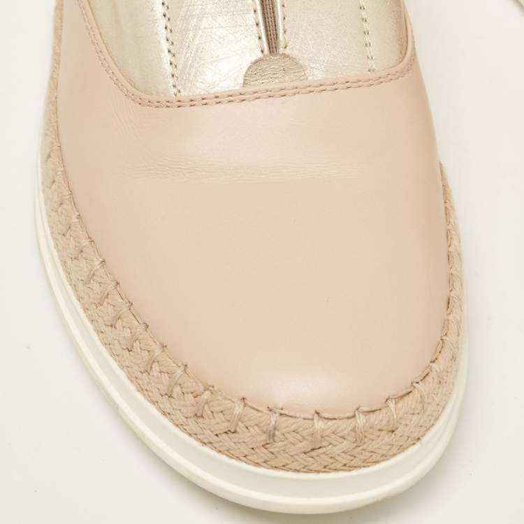 Pre Owned Tod's Beige/Gold Leather Espadrille Flat Size 36
