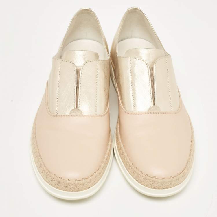 Pre Owned Tod's Beige/Gold Leather Espadrille Flat Size 36