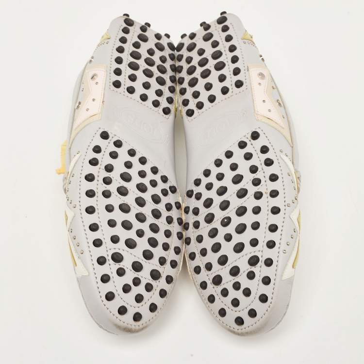 مملوكة مسبقًا Tod's Multicolor Grey Leather Embellished Slip On Loafers Size 37