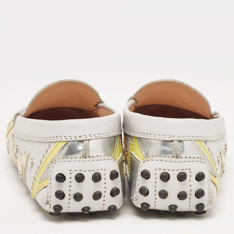 مملوكة مسبقًا Tod's Multicolor Grey Leather Embellished Slip On Loafers Size 37