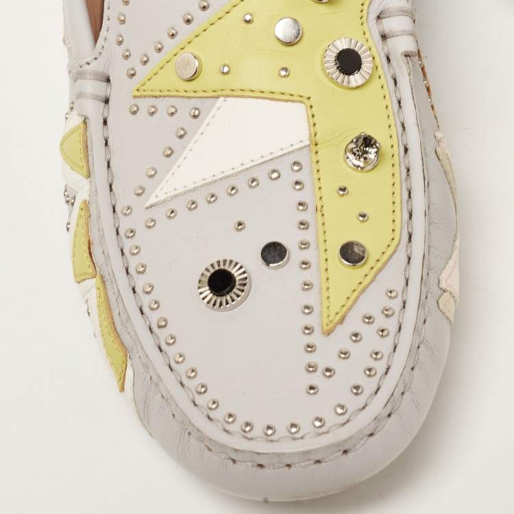 مملوكة مسبقًا Tod's Multicolor Grey Leather Embellished Slip On Loafers Size 37