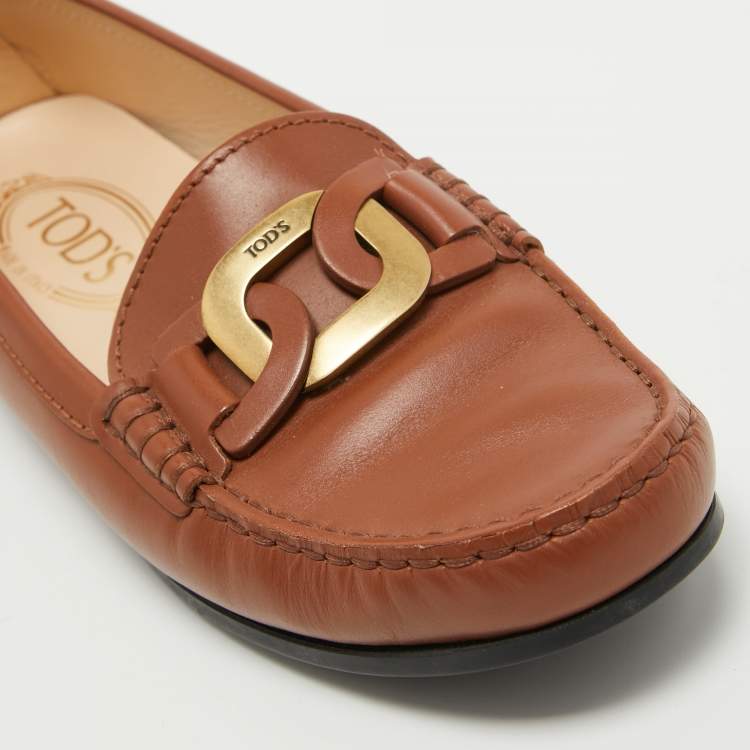 Pre Owned Tod's Brown Leather Slip On Loafers Size 37