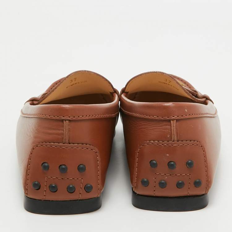 Pre Owned Tod's Brown Leather Slip On Loafers Size 37