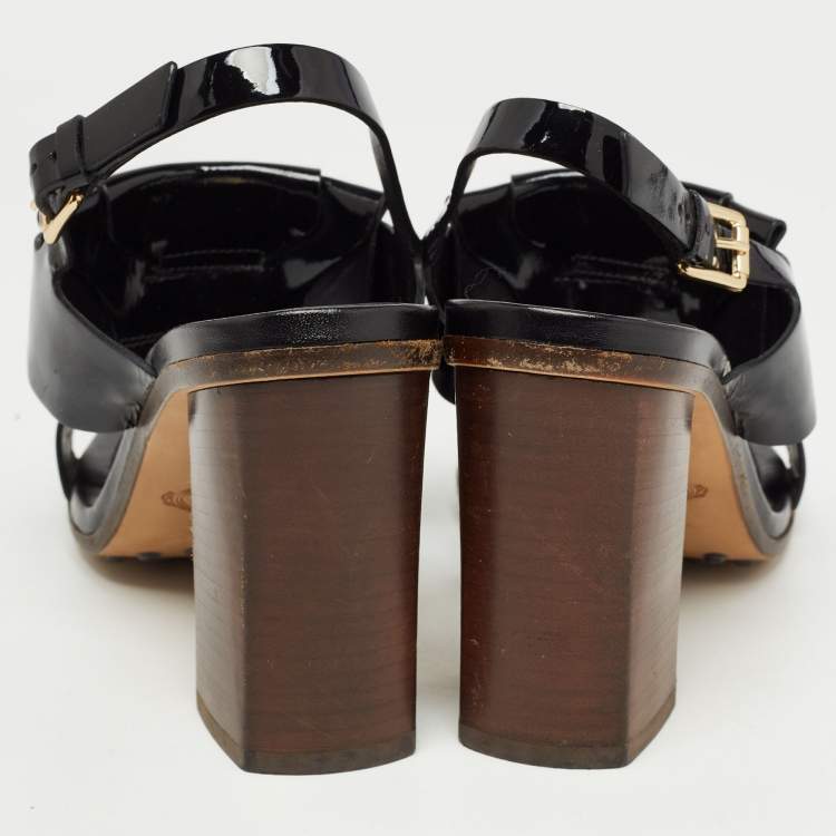Pre Owned Tod's Black Patent Leather Buckle Slingback Sandals Size 37