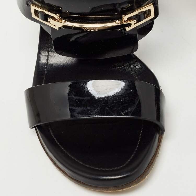 Pre Owned Tod's Black Patent Leather Buckle Slingback Sandals Size 37
