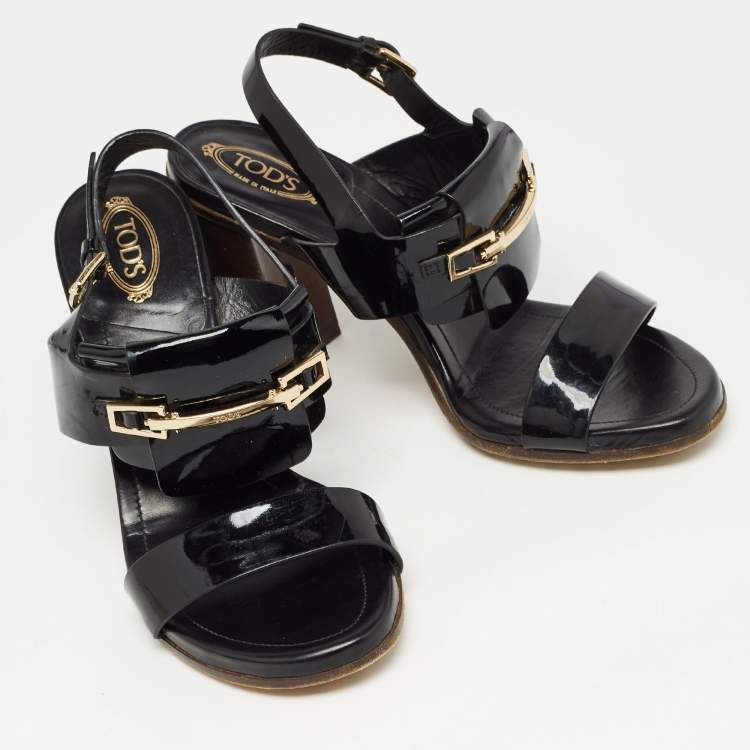 Pre Owned Tod's Black Patent Leather Buckle Slingback Sandals Size 37