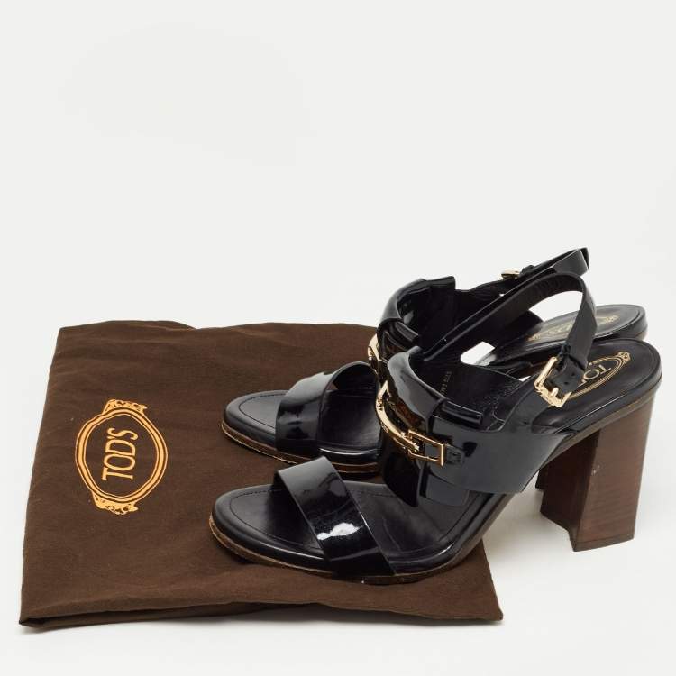 Pre Owned Tod's Black Patent Leather Buckle Slingback Sandals Size 37