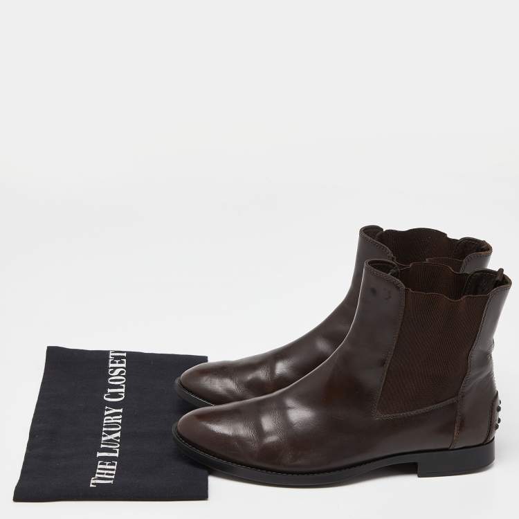 Pre Owned Tod's Brown Leather Slip On Ankle Boots Size 39