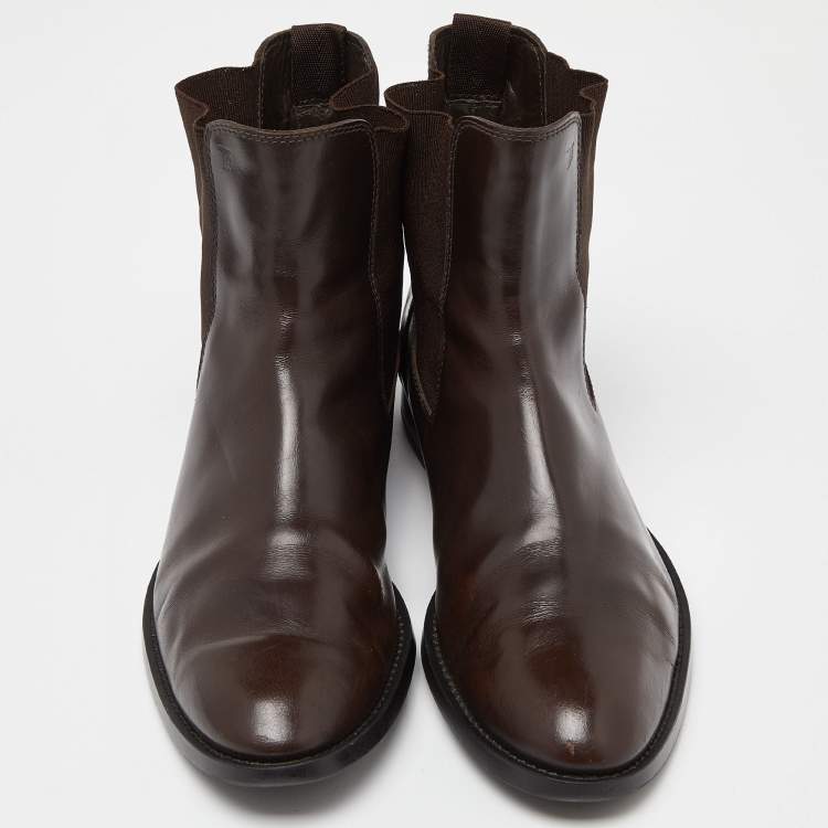 Pre Owned Tod's Brown Leather Slip On Ankle Boots Size 39