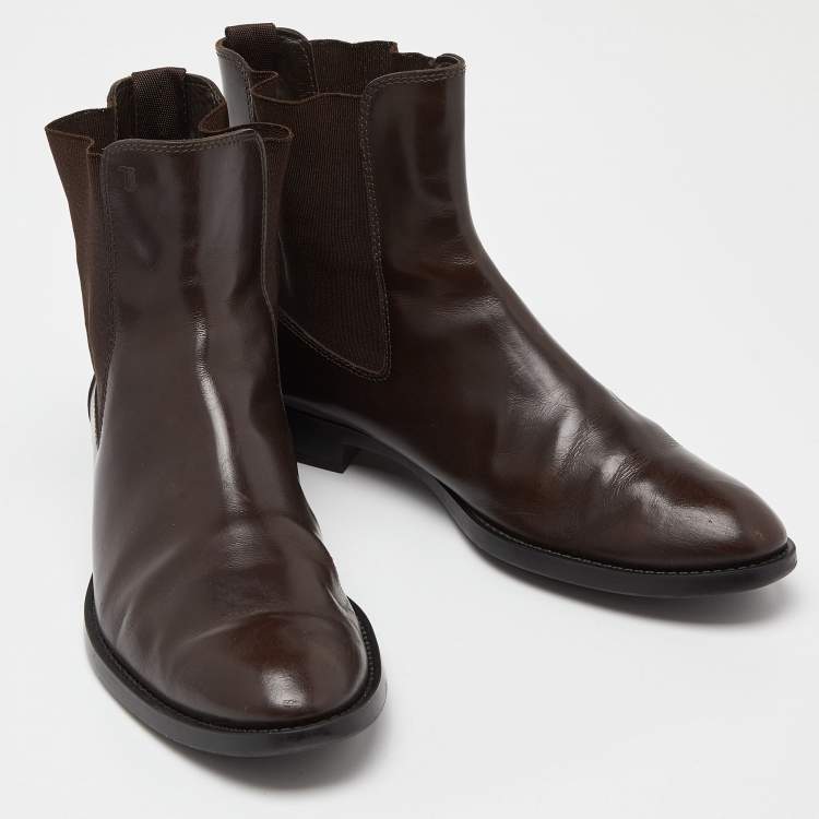 Pre Owned Tod's Brown Leather Slip On Ankle Boots Size 39