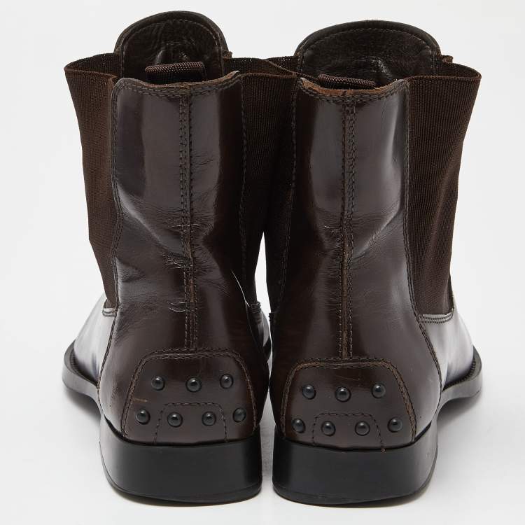 Pre Owned Tod's Brown Leather Slip On Ankle Boots Size 39