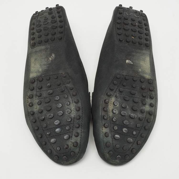 Pre Owned Tod's Black Textured Nubuck Leather Buckle Loafers Size 40