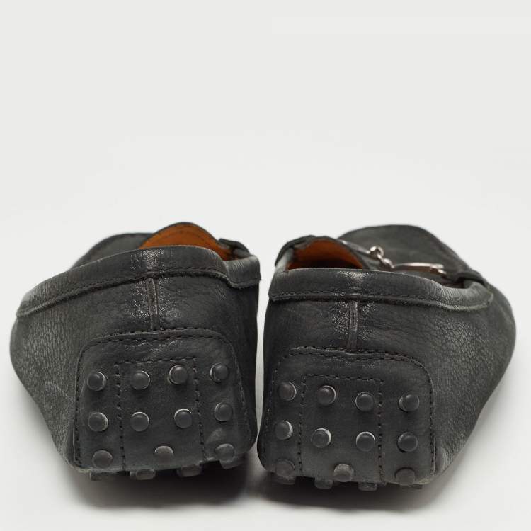 Pre Owned Tod's Black Textured Nubuck Leather Buckle Loafers Size 40