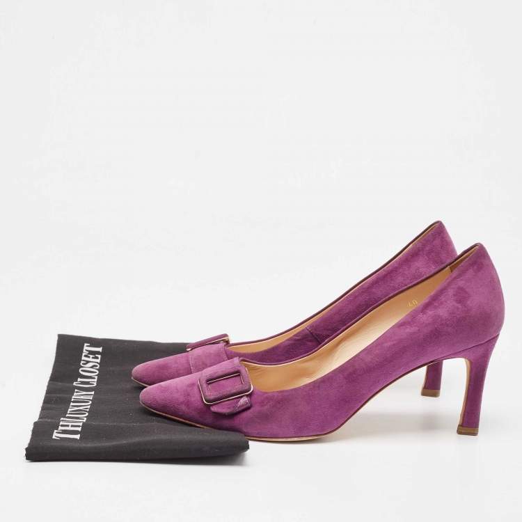 Pre Owned Tod's Purple Suede Buckle Pumps Size 40