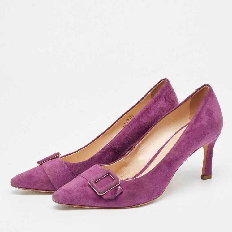 Pre Owned Tod's Purple Suede Buckle Pumps Size 40