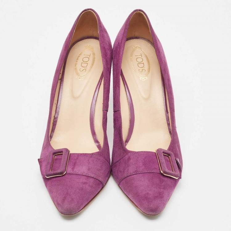 Pre Owned Tod's Purple Suede Buckle Pumps Size 40