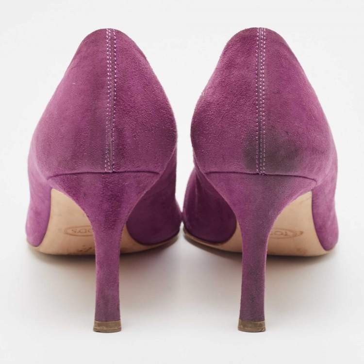 Pre Owned Tod's Purple Suede Buckle Pumps Size 40