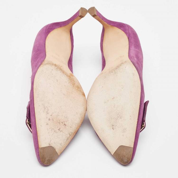 Pre Owned Tod's Purple Suede Buckle Pumps Size 40