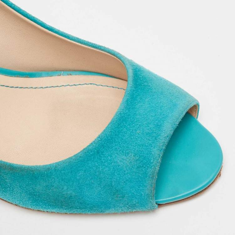 Pre Owned Tod's Blue Suede Peep Toe Wedge Pumps Size 40