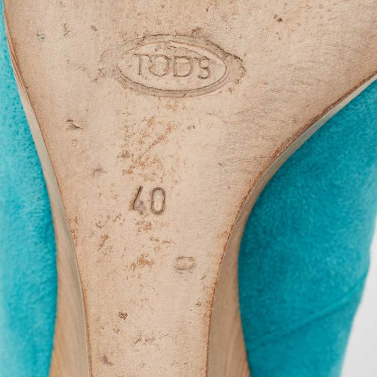 Pre Owned Tod's Blue Suede Peep Toe Wedge Pumps Size 40