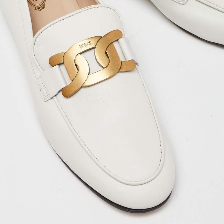 Pre Owned Tod's Off White Leather Kate Chain Loafers Size 42