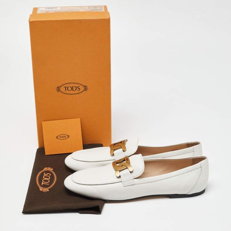 Pre Owned Tod's Off White Leather Kate Chain Loafers Size 42