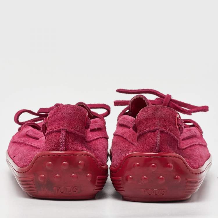 Pre Owned Tod's Pink Suede Gommino Loafers Size 38