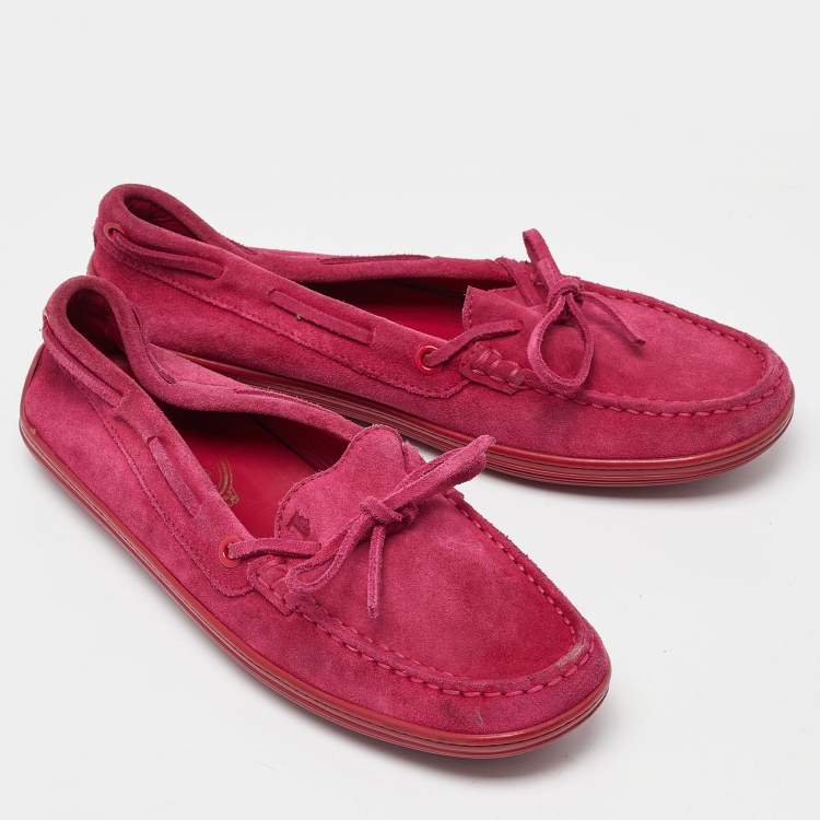 Pre Owned Tod's Pink Suede Gommino Loafers Size 38
