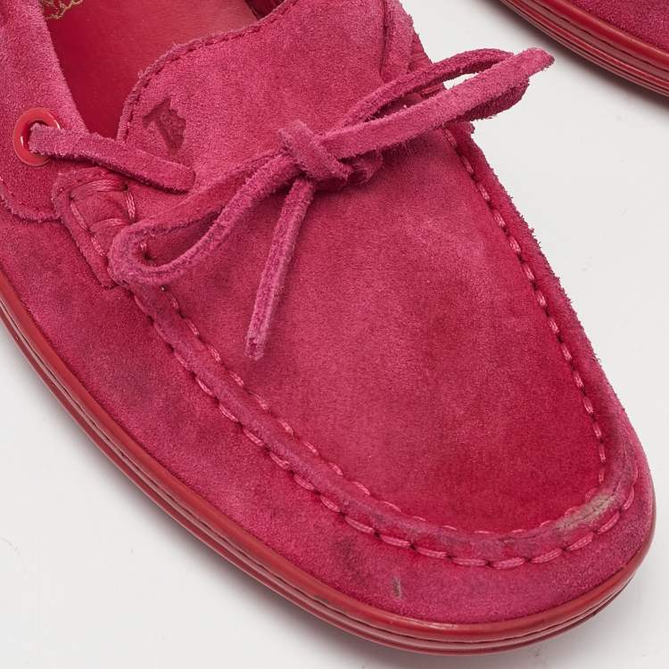 Pre Owned Tod's Pink Suede Gommino Loafers Size 38