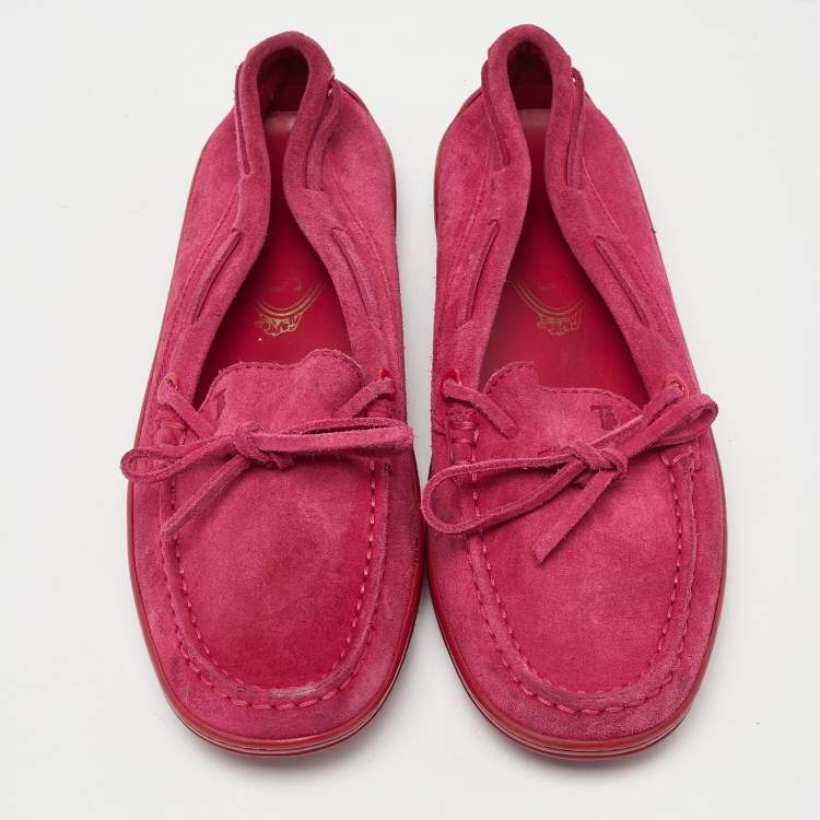 Pre Owned Tod's Pink Suede Gommino Loafers Size 38