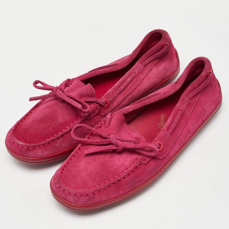 Pre Owned Tod's Pink Suede Gommino Loafers Size 38