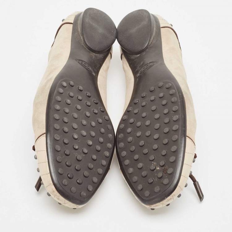 Pre Owned Tod's Two Tone Suede and Studded Leather Bow Ballet Flats Size 39
