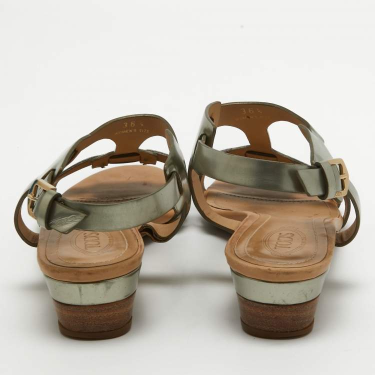 Pre Owned Tod's Metallic Leather Wedge Ankle Strap Sandals Size 36.5
