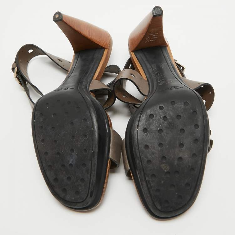 Pre Owned Tod's Grey Leather Perforated Platform Ankle Strap Sandals Size 40