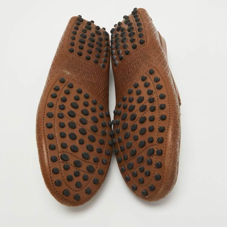 Pre Owned Tod's Brown Perforated Leather Penny Slip On Loafers Size 37.5