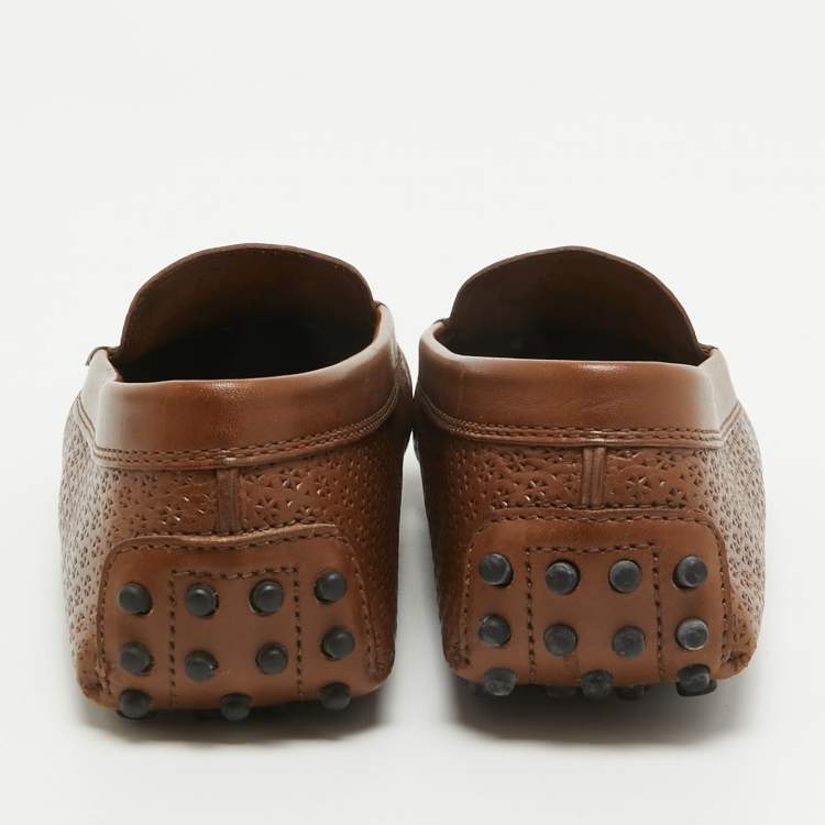 Pre Owned Tod's Brown Perforated Leather Penny Slip On Loafers Size 37.5