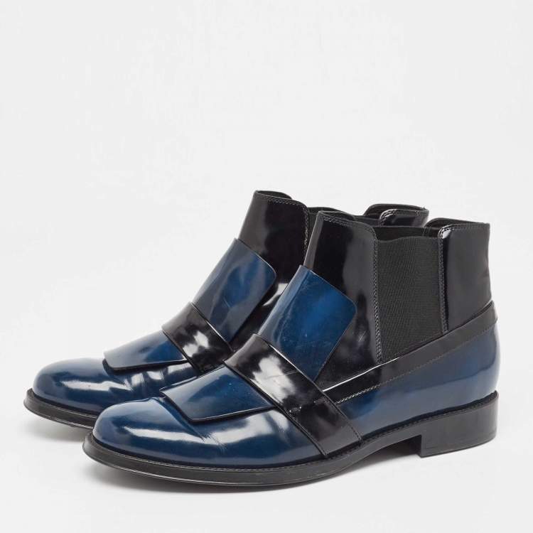 Pre Owned Tod's  Blue/Black Leather Ankle Boots Size 39