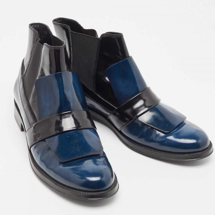 Pre Owned Tod's  Blue/Black Leather Ankle Boots Size 39