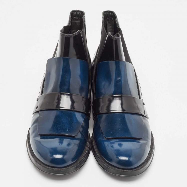 Pre Owned Tod's  Blue/Black Leather Ankle Boots Size 39