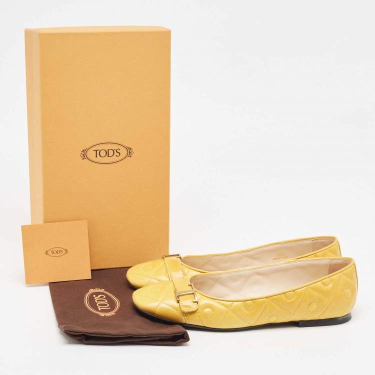 Pre Owned Tod's Yellow Quilted Leather Ballet Flats Size 39.5