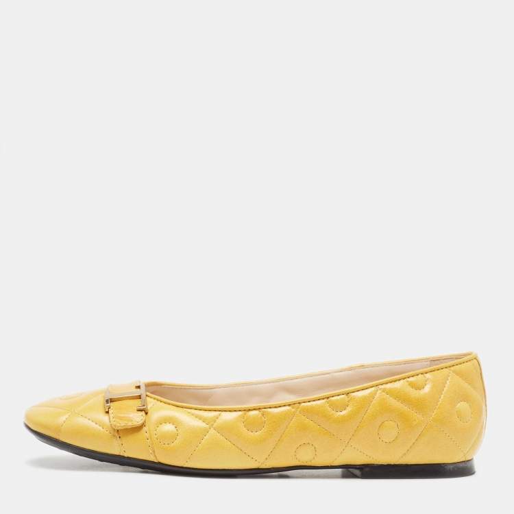Pre Owned Tod's Yellow Quilted Leather Ballet Flats Size 39.5