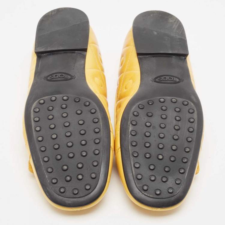 Pre Owned Tod's Yellow Quilted Leather Ballet Flats Size 39.5