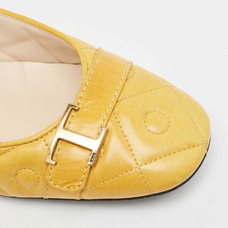 Pre Owned Tod's Yellow Quilted Leather Ballet Flats Size 39.5