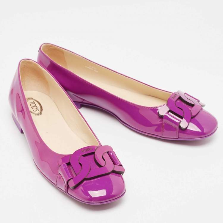 Pre Owned Tod's Purple Patent Leather Ballet Flats Size 39.5